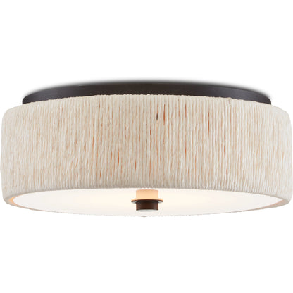 Tyrone Flush Mount by Currey and Company in natural, black. Made from wrought iron, paper twine, acrylic in a modern style.
