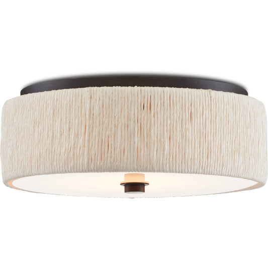 Tyrone Flush Mount by Currey and Company in natural, black. Made from wrought iron, paper twine, acrylic in a modern style.