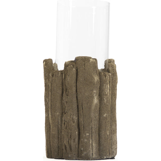 Wood Pattern Candle Holder by Zentique in brown and granular glay. Made from granular glay in a coastal style.
