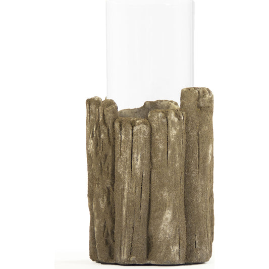 Wood Pattern Candle Holder by Zentique in brown and granular glay. Made from granular glay in a coastal style.