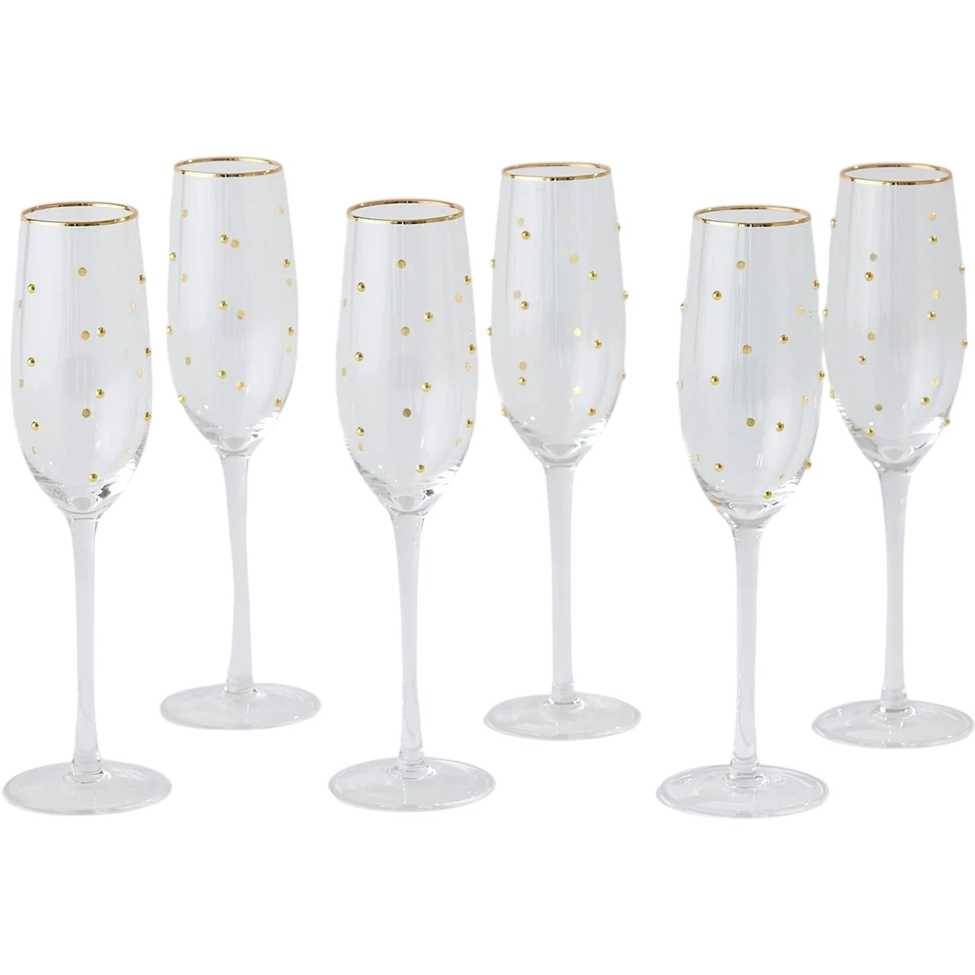 S/6 Celebration Champagne Glasses by Global Views in clear and gold. Made from unique in a modern style.