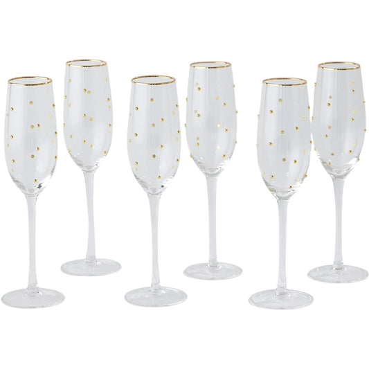 S/6 Celebration Champagne Glasses by Global Views in clear and gold. Made from unique in a unique style.
