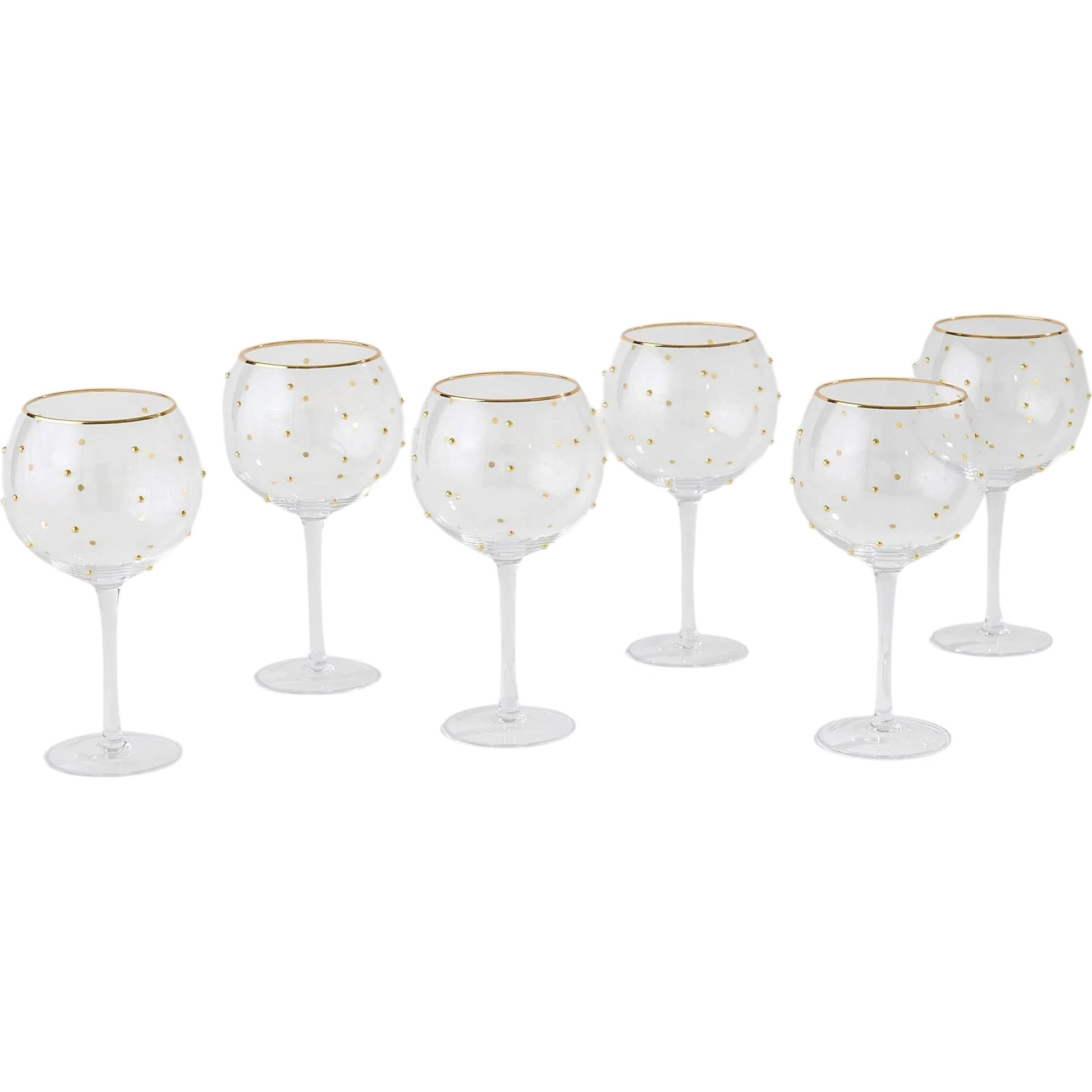 Celebration Goblet Glasses (Set of 6) by Global Views in clear with gold dots. Made from glass in a modern style.