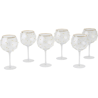 Celebration Goblet Glasses (Set of 6) by Global Views in clear with gold dots. Made from glass in a modern style.