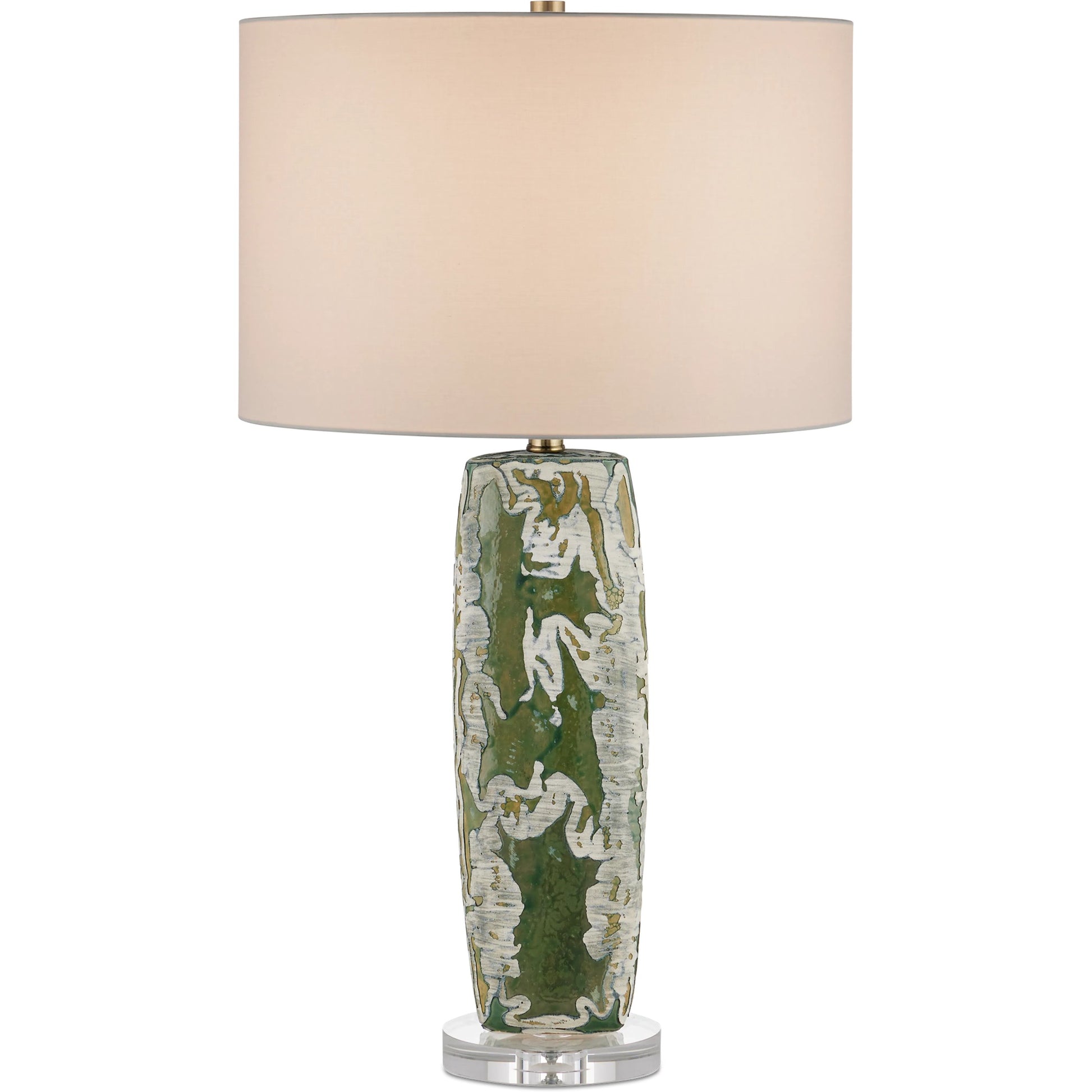 Zowan Table Lamp by Currey and Company in matte green smoke, clear. Made from ceramic, optic crystal in a modern style.