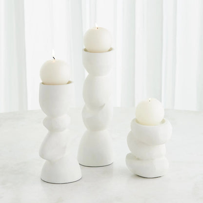 Pradier Candle Holder by Global Views in white. Made from aluminum in a modern style.