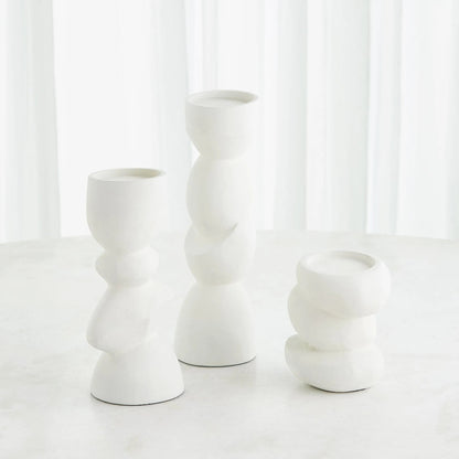 Pradier Candle Holder by Global Views in white. Made from aluminum in a modern style.