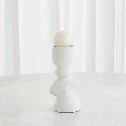 Pradier Candle Holder by Global Views in white. Made from aluminum in a modern style.
