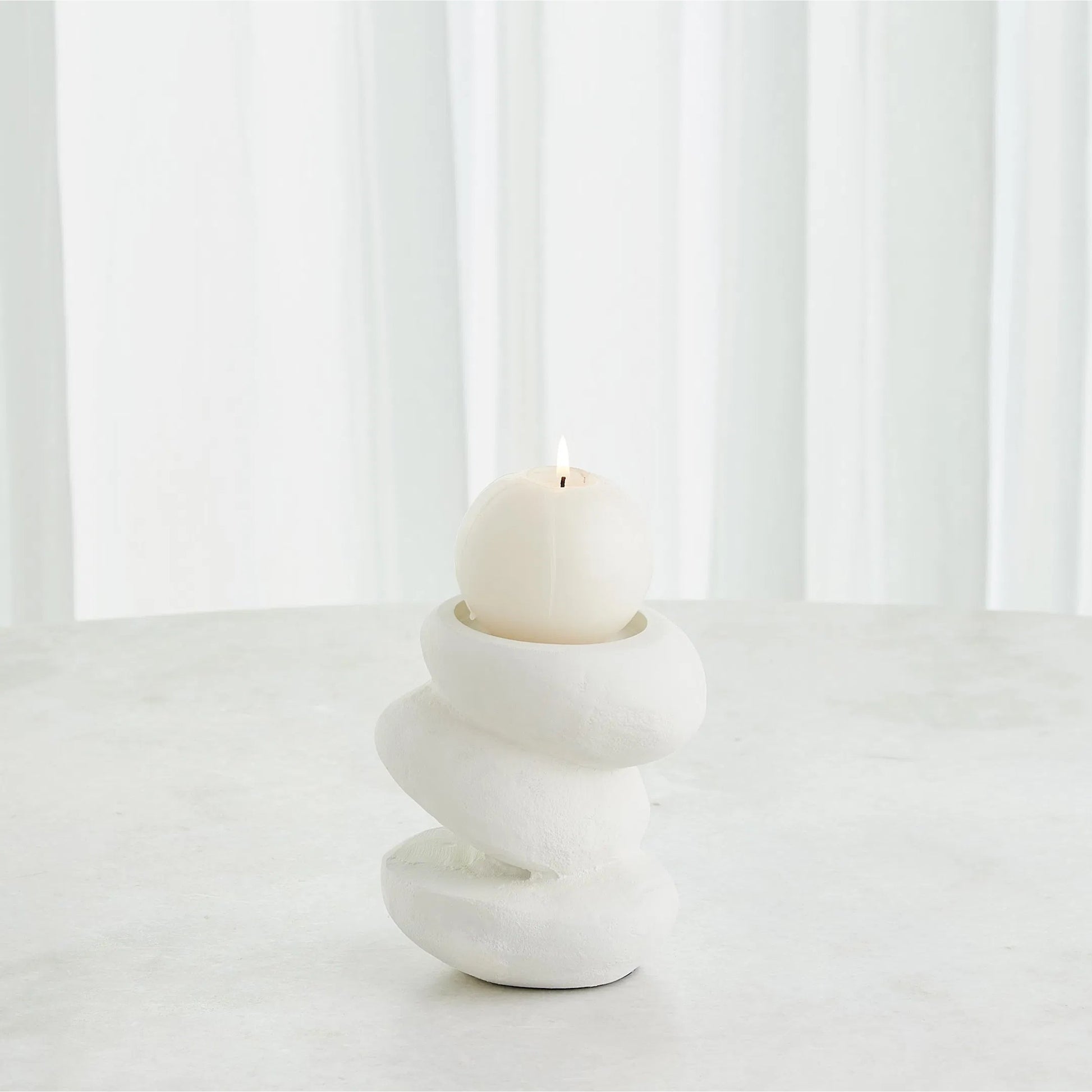 Pradier Candle Holder by Global Views in white. Made from aluminum in a modern style.