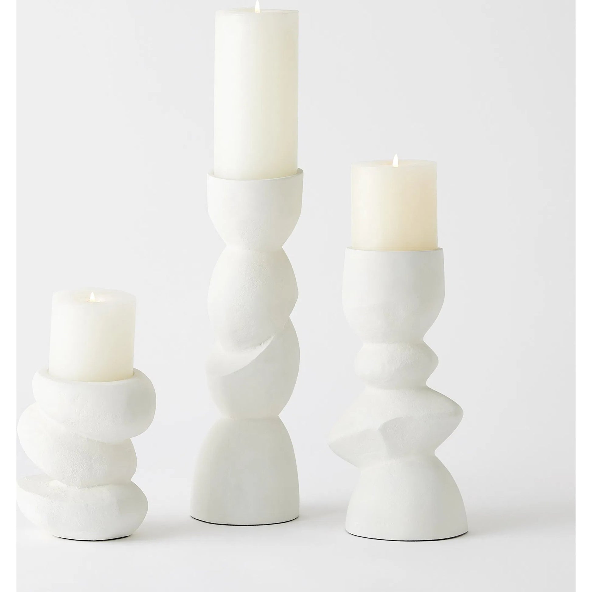 Pradier Candle Holder by Global Views in white. Made from aluminum in a modern style.