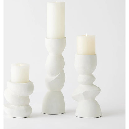 Pradier Candle Holder by Global Views in white. Made from aluminum in a modern style.