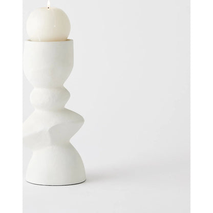 Pradier Candle Holder by Global Views in white. Made from aluminum in a modern style.