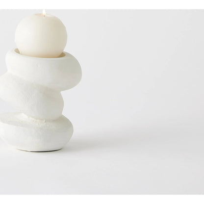 Pradier Candle Holder by Global Views in white. Made from aluminum in a modern style.