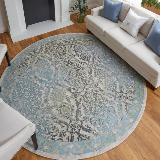 Katari Transitional & Botanical Rug - 3374F by Feizy in blue, green, gray. Made from polypropylene in a unique style.
