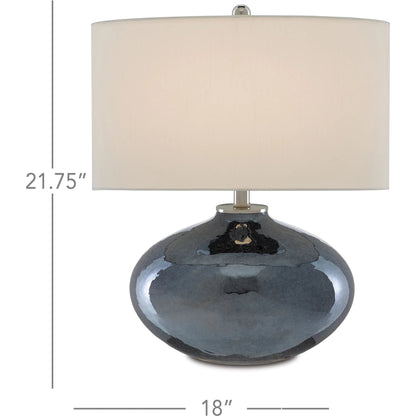 Lucent Table Lamp by Currey and Company in blue plated, polished nickel. Made from glass in a modern style.