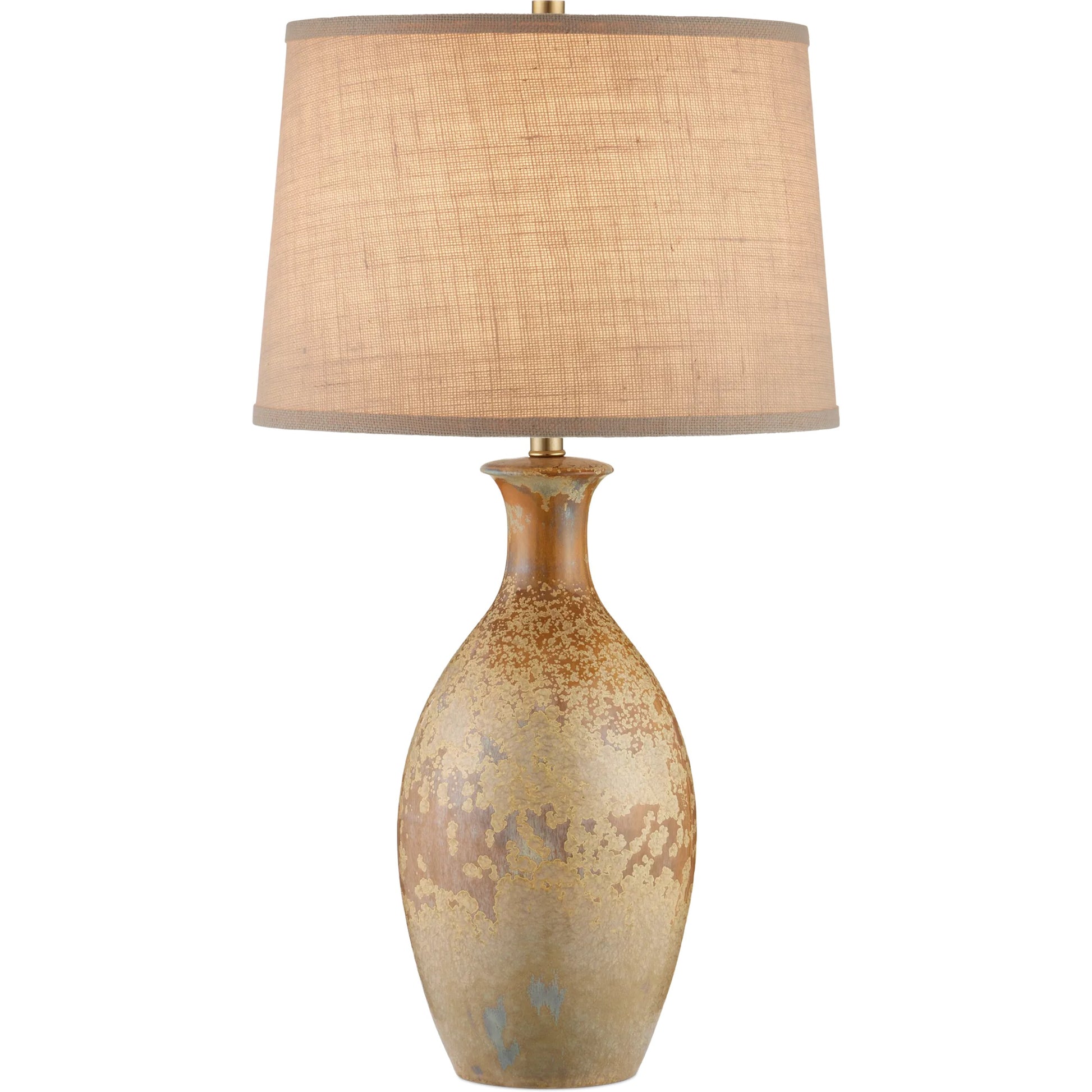 Stellata Table Lamp by Currey and Company in ochre. Made from ceramic in a modern style.