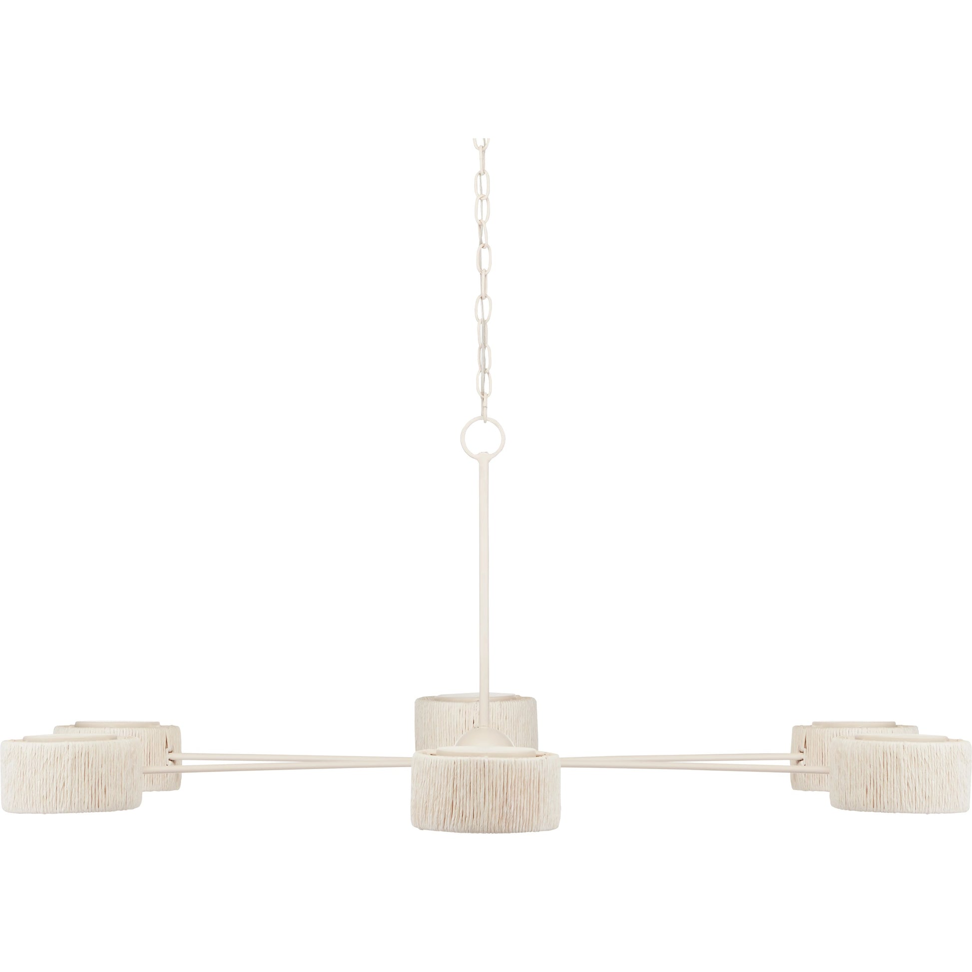 Monreale Chandelier by Currey and Company in white. Made from wrought iron, paper twine in a modern style.