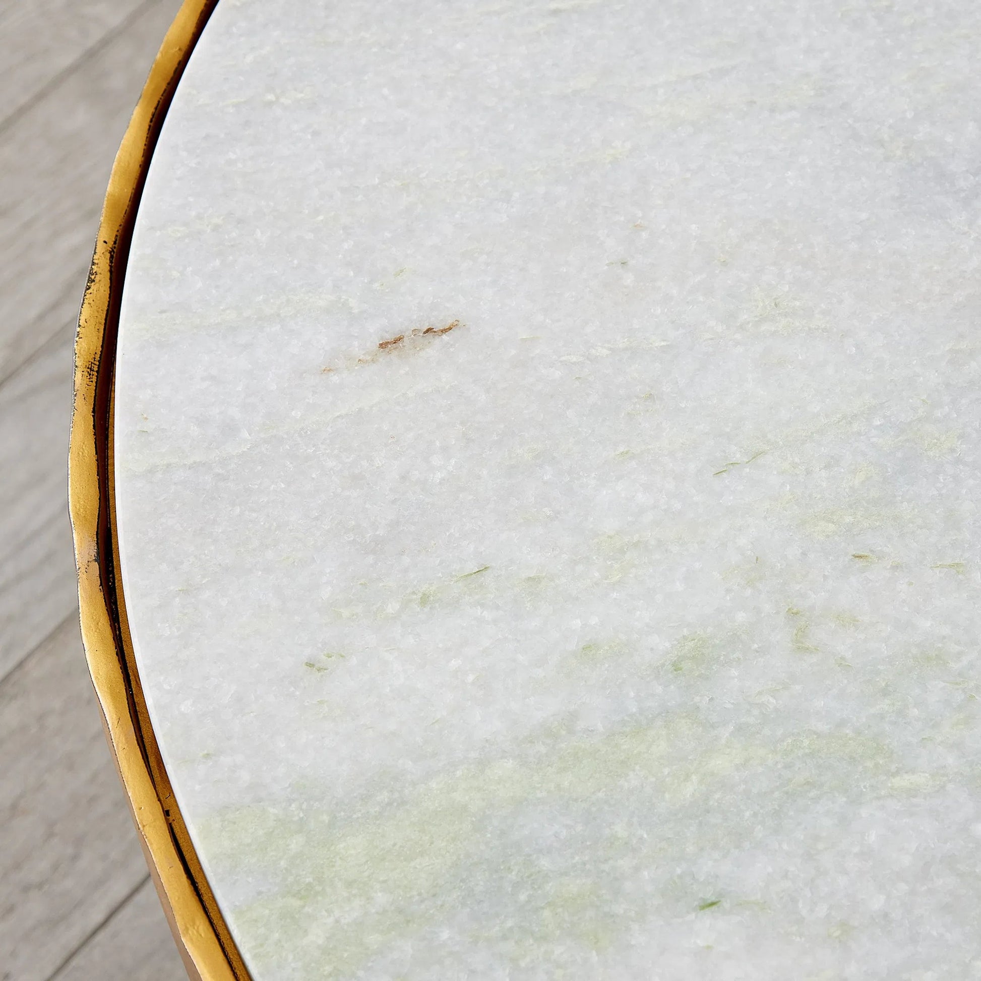 Circle/Square Cocktail Table by Global Views in gold with white marble. Made from iron, marble in a modern style.