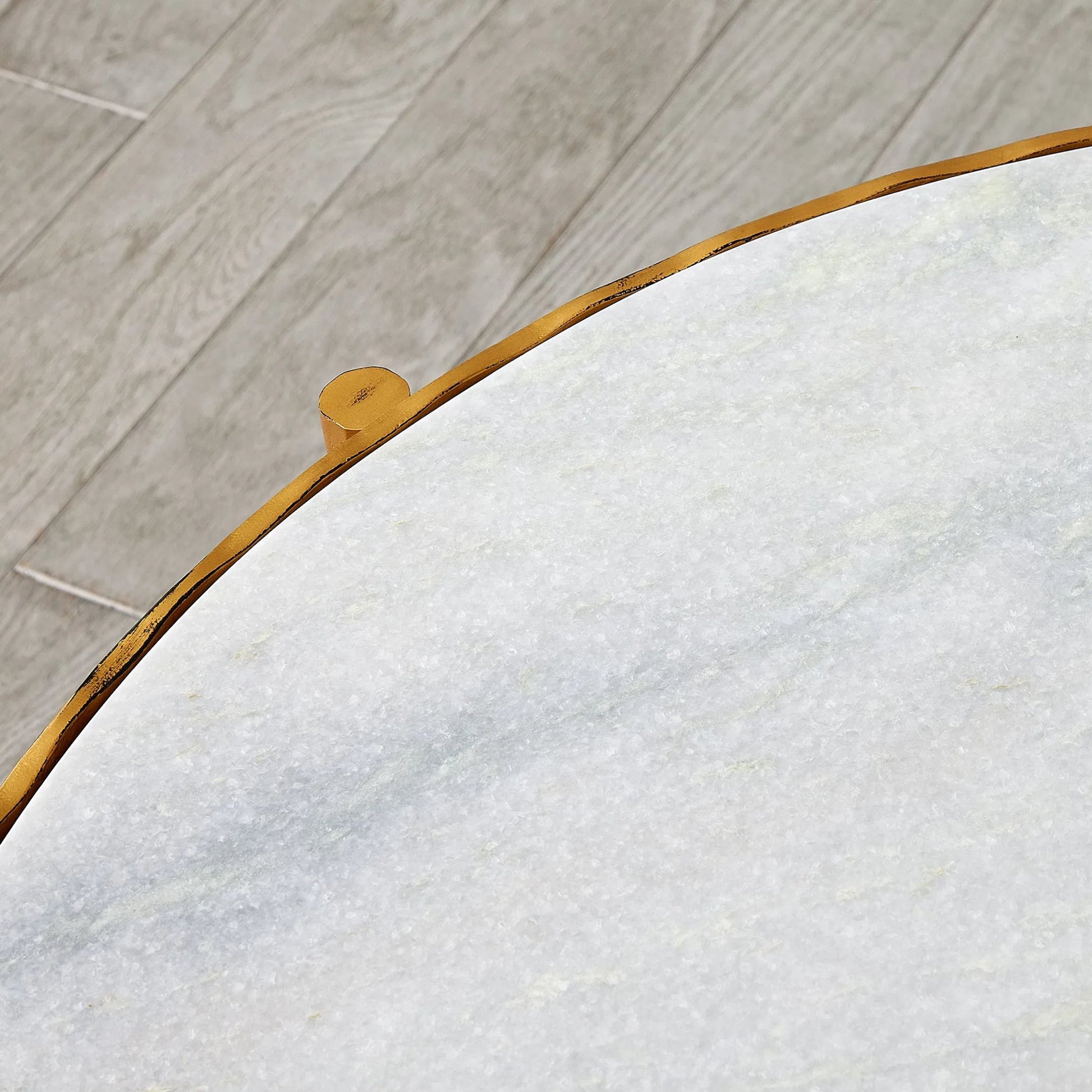 Circle/Square Cocktail Table by Global Views in gold with white marble. Made from iron, marble in a modern style.