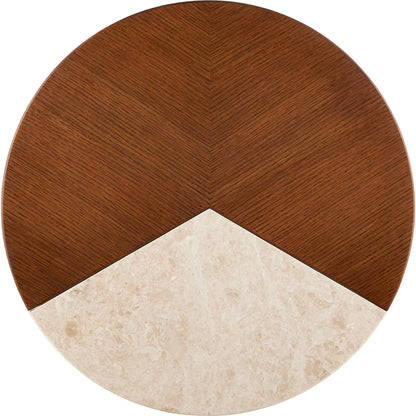 Dakota Cocktail Table by Currey and Company in morel brown, natural, polished brass. Made from oak, crema marfil marble, brass in a modern style.