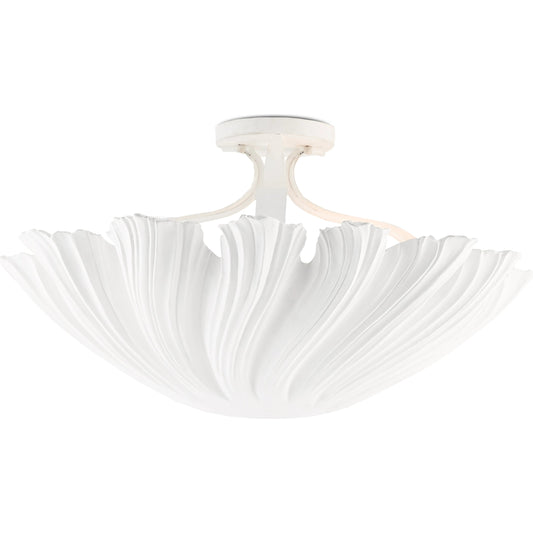 Hadley Semi-Flush by Currey and Company in gesso white. Made from composite, wrought iron in a modern style.