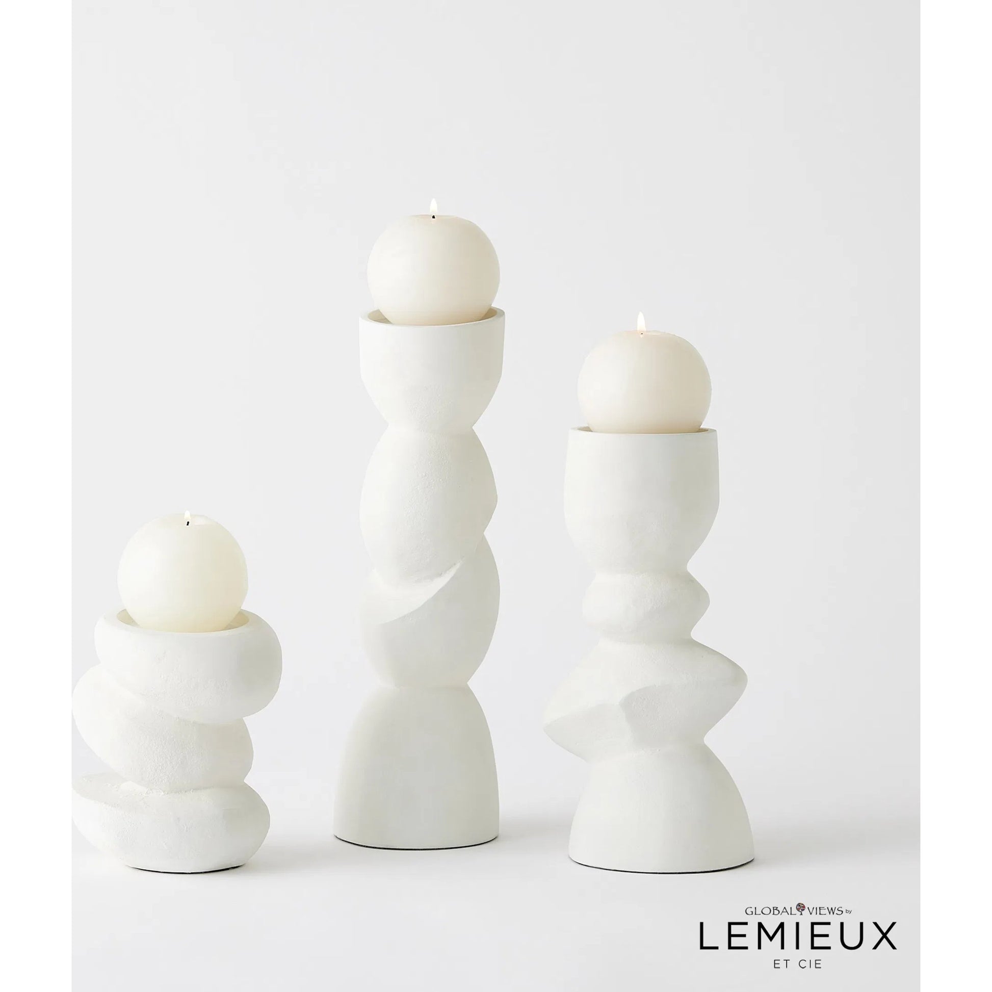 Pradier Candle Holder by Global Views in white. Made from aluminum in a modern style.