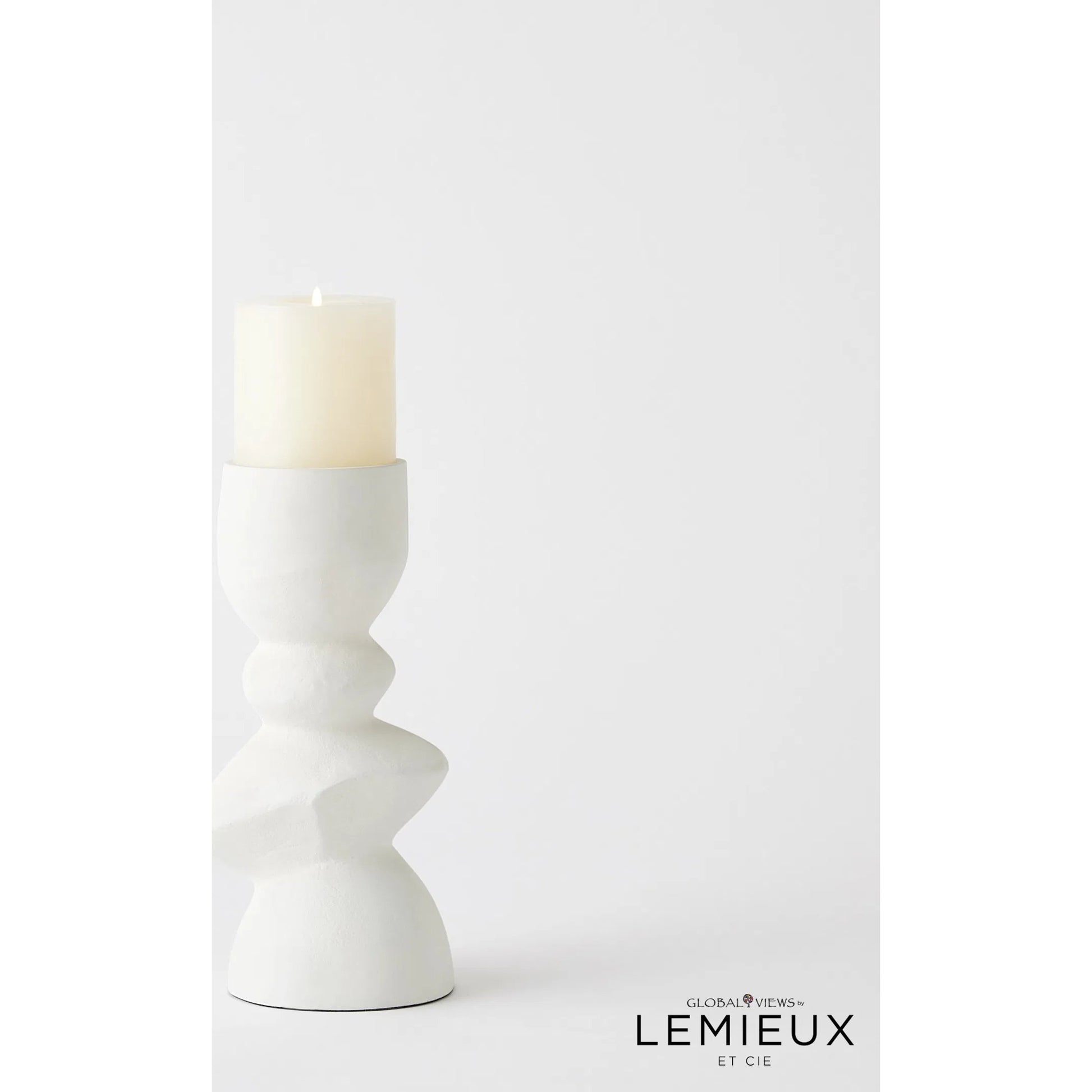 Pradier Candle Holder by Global Views in white. Made from aluminum in a modern style.