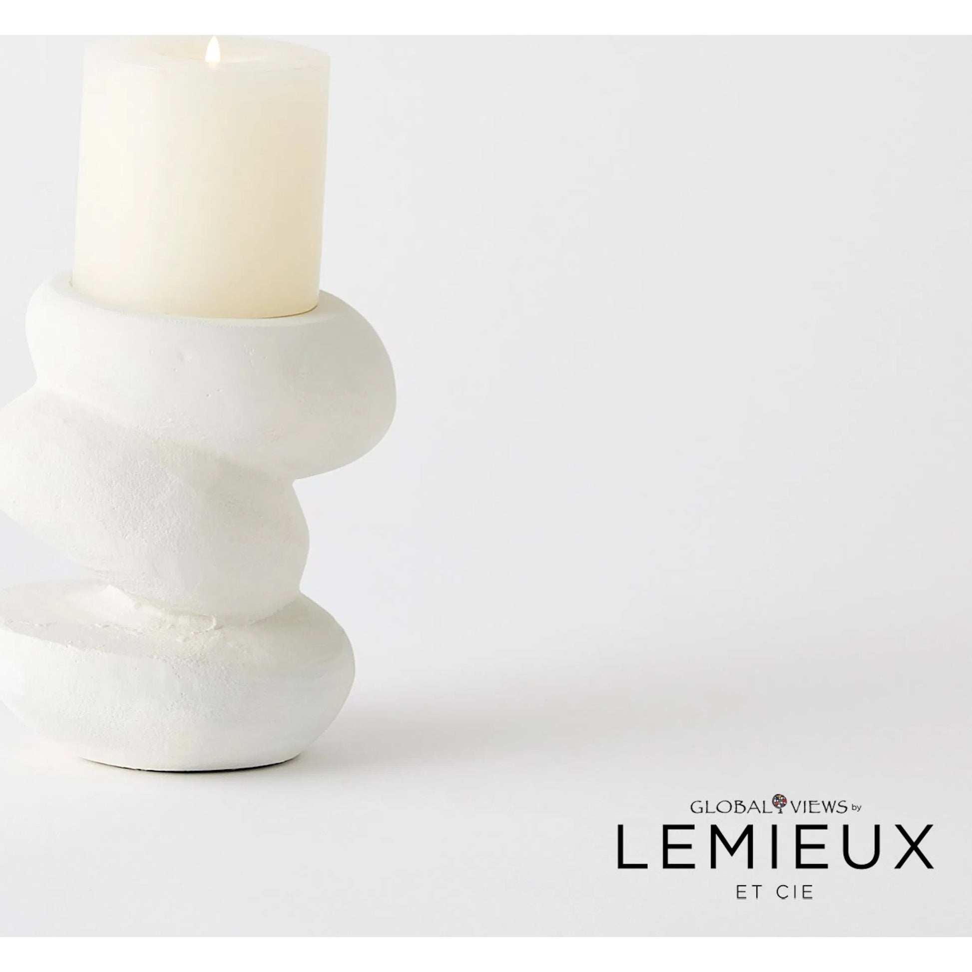 Pradier Candle Holder by Global Views in white. Made from aluminum in a modern style.