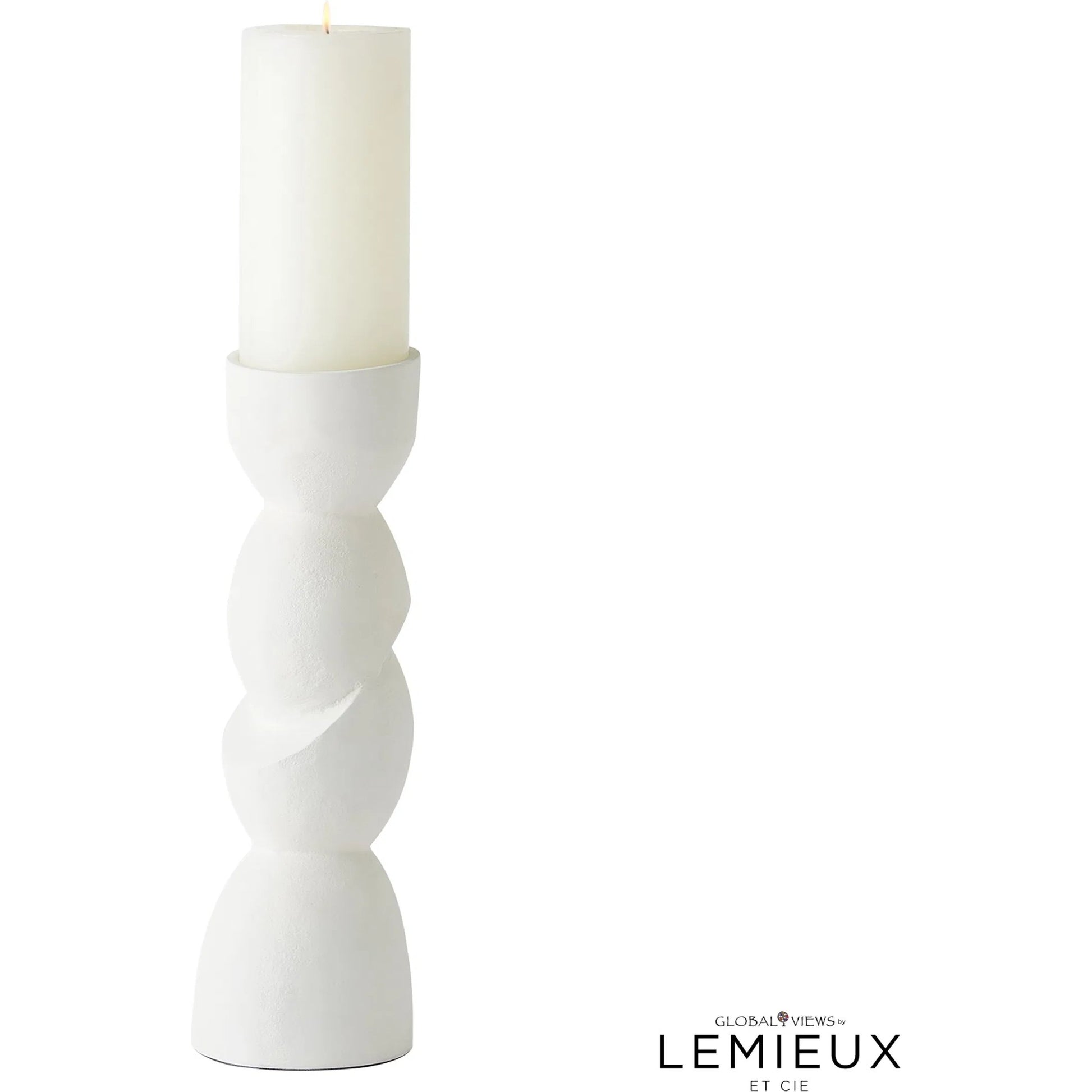 Pradier Candle Holder by Global Views in white. Made from aluminum in a modern style.