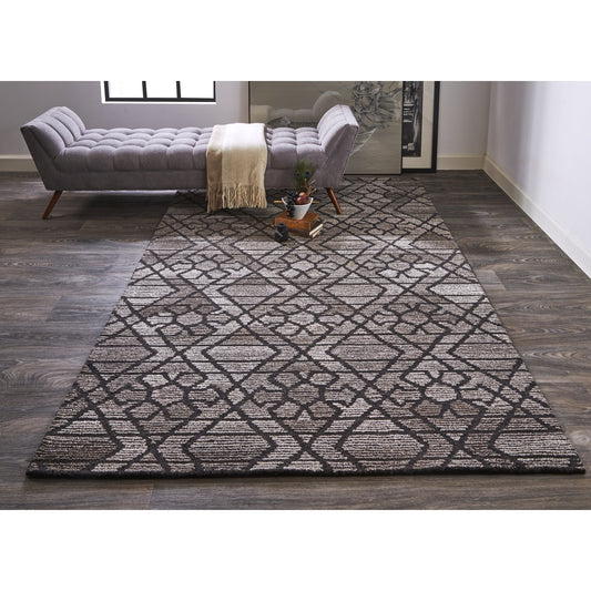 Asher Geometric Wool Rug - 8766F by Feizy in gray, black. Made from wool, viscose in a unique style.