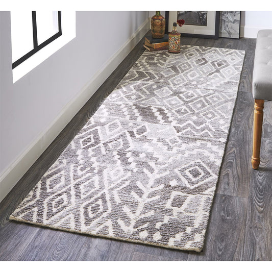 Asher Lustrous Wool Rug - 8771F by Feizy in gray, white. Made from wool, viscose in a unique style.