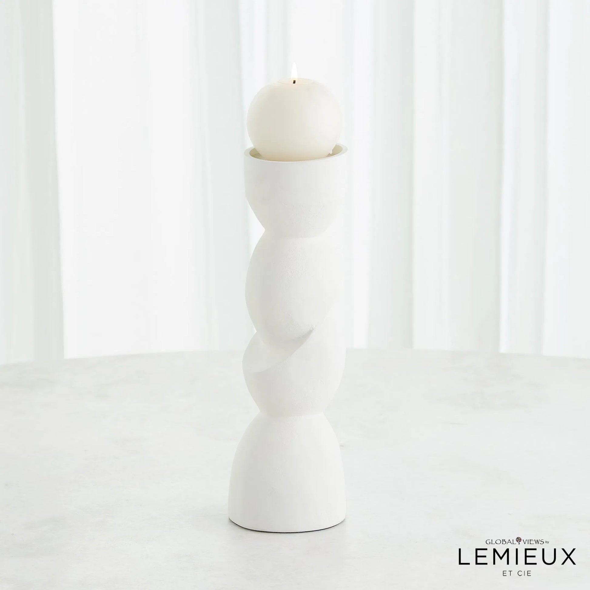 Pradier Candle Holder by Global Views in white. Made from aluminum in a modern style.