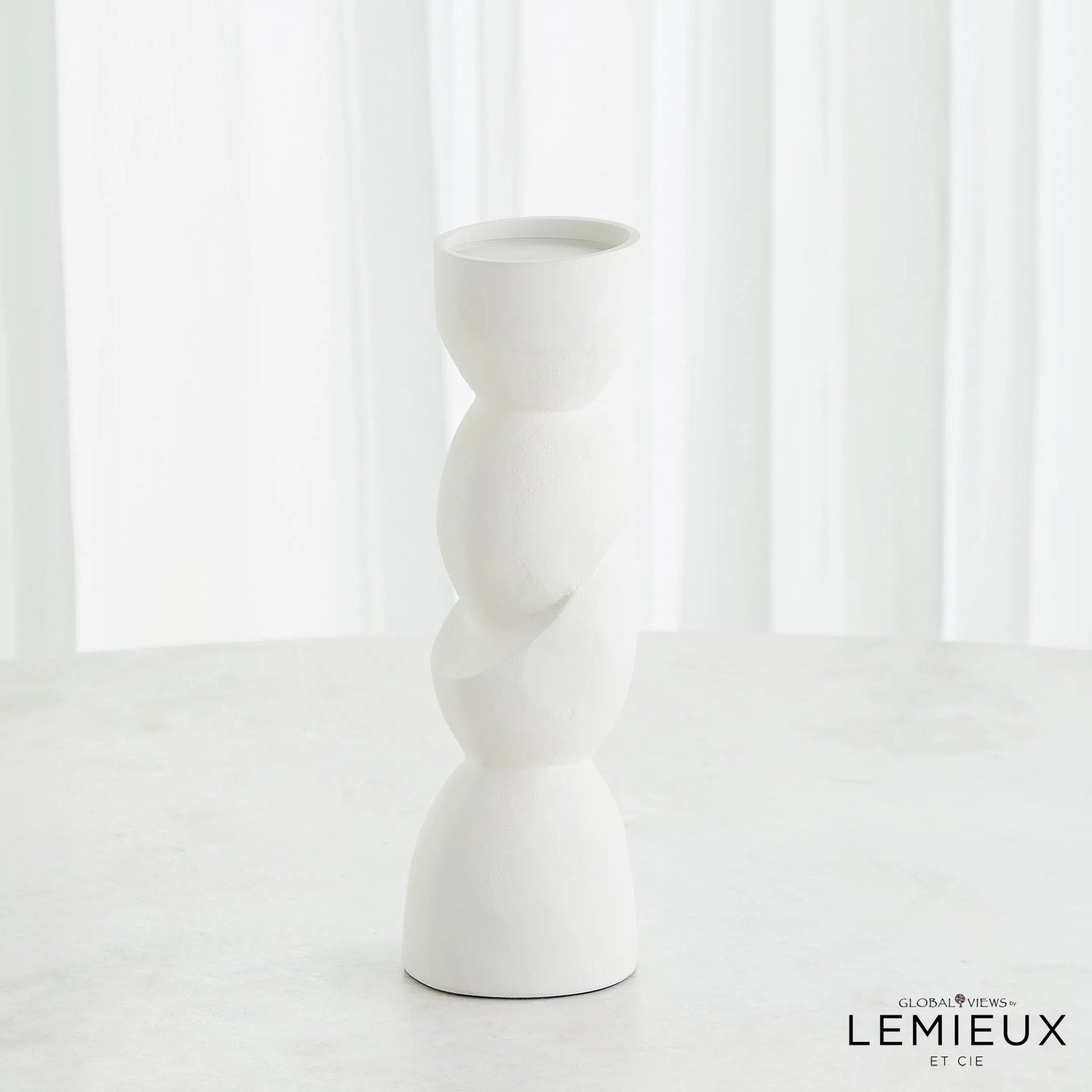 Pradier Candle Holder by Global Views in white. Made from aluminum in a modern style.