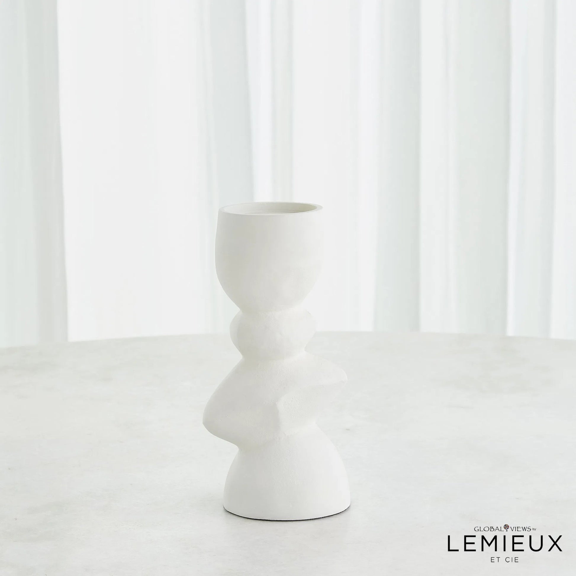 Pradier Candle Holder by Global Views in white. Made from aluminum in a modern style.