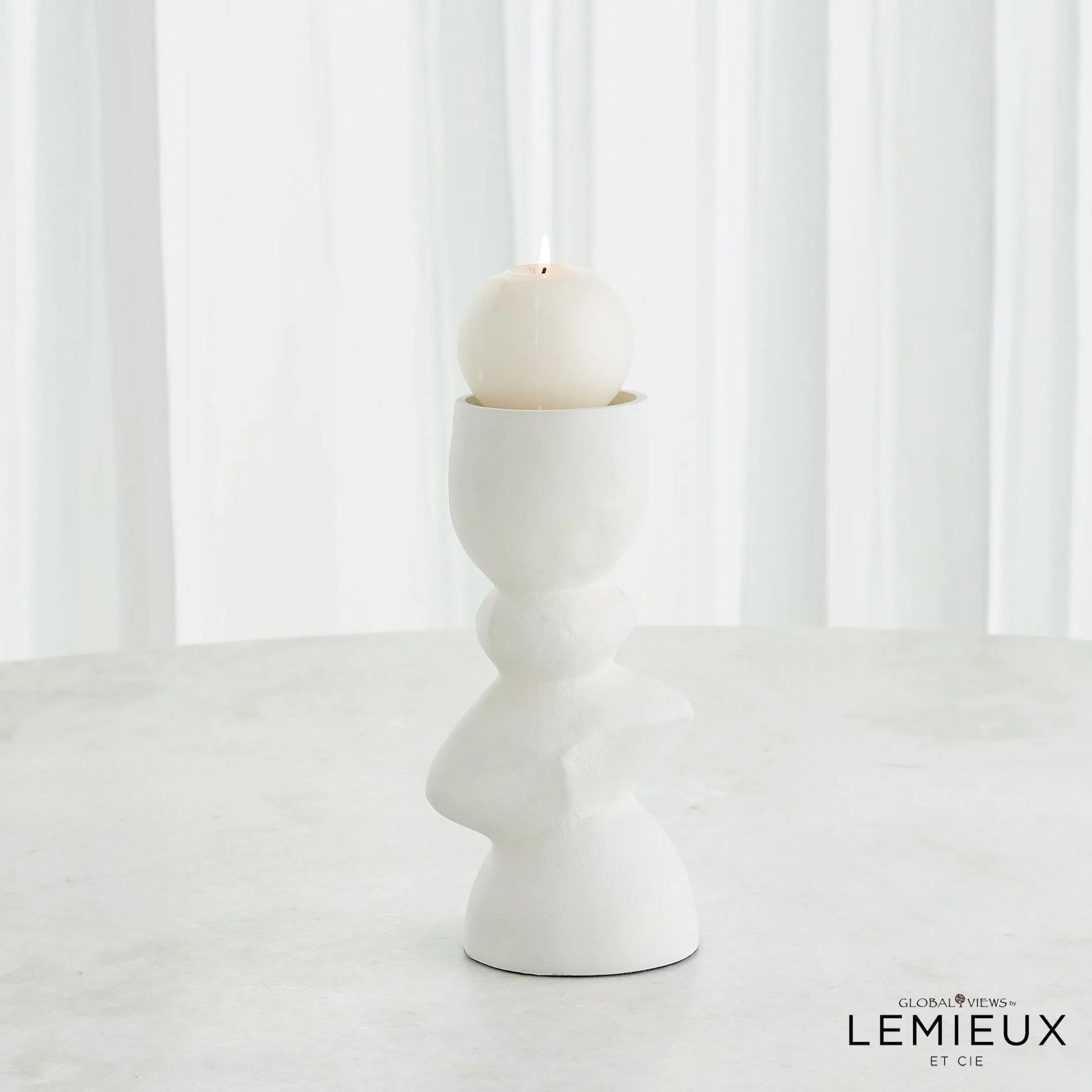 Pradier Candle Holder by Global Views in white. Made from aluminum in a modern style.