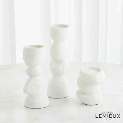 Pradier Candle Holder by Global Views in white. Made from aluminum in a modern style.