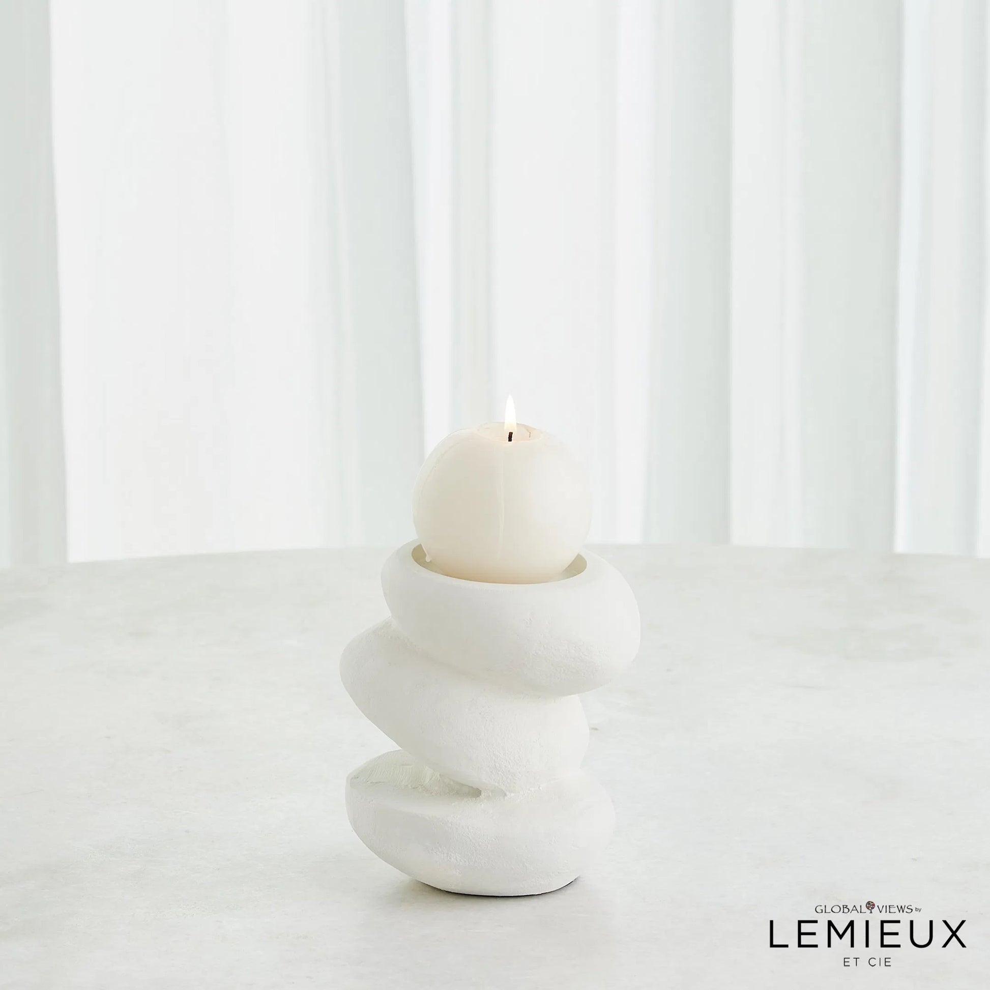 Pradier Candle Holder by Global Views in white. Made from aluminum in a modern style.