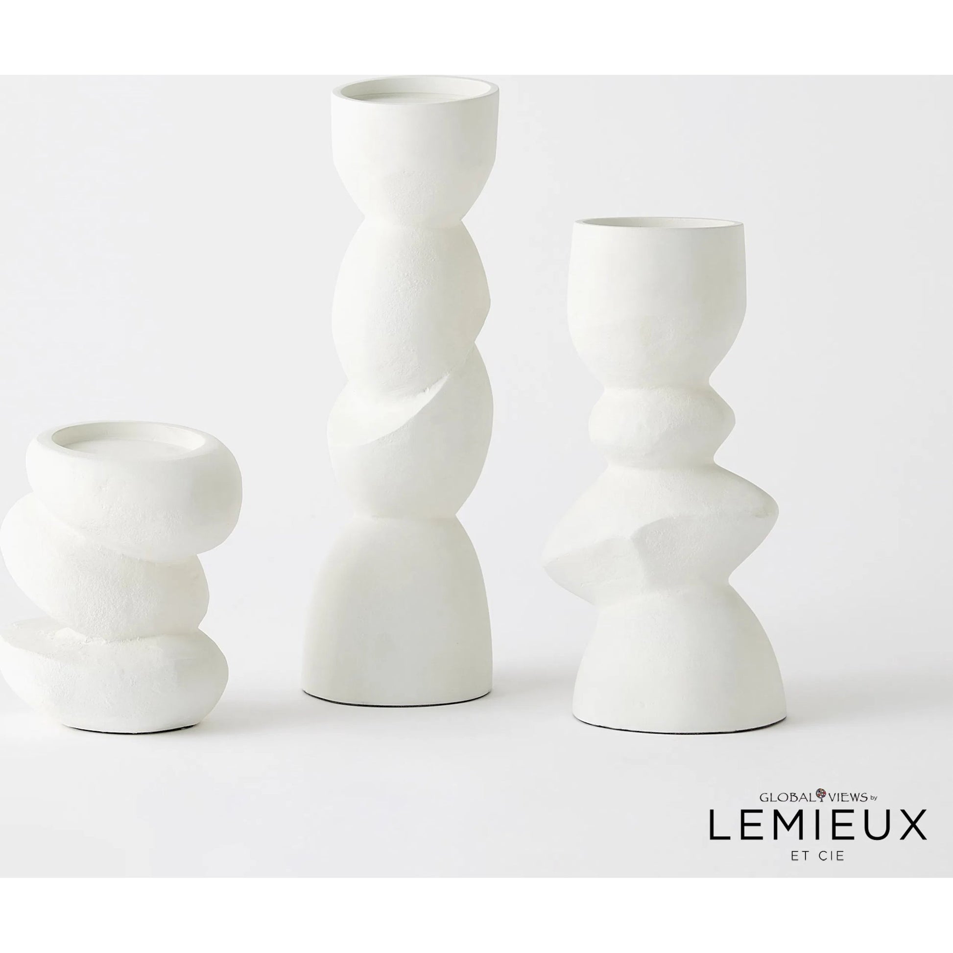 Pradier Candle Holder by Global Views in white. Made from aluminum in a modern style.