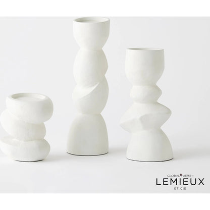 Pradier Candle Holder by Global Views in white. Made from aluminum in a modern style.