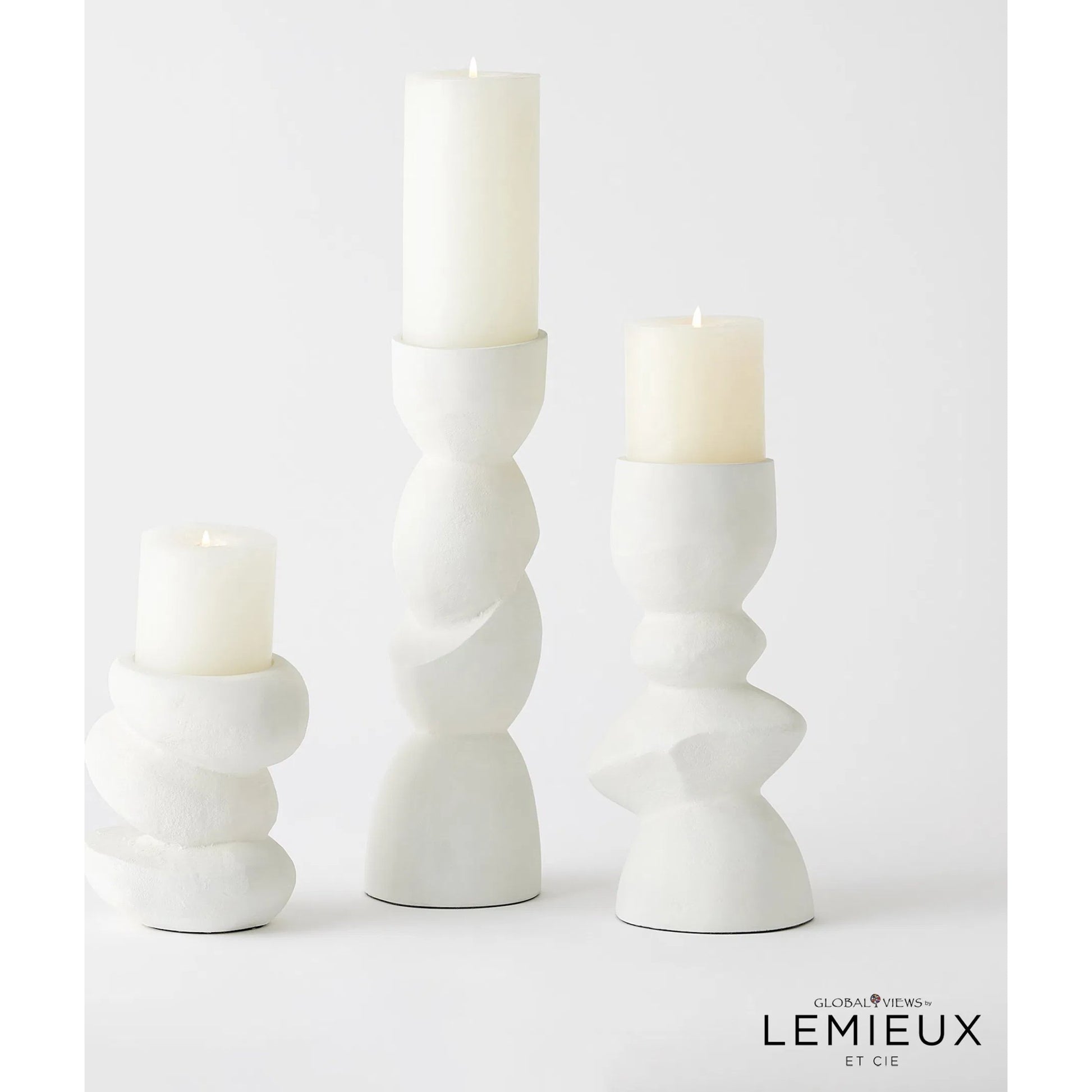 Pradier Candle Holder by Global Views in white. Made from aluminum in a modern style.