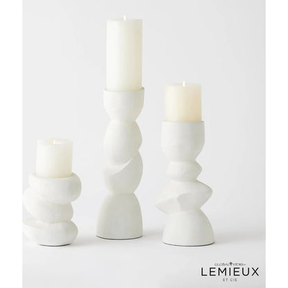 Pradier Candle Holder by Global Views in white. Made from aluminum in a modern style.
