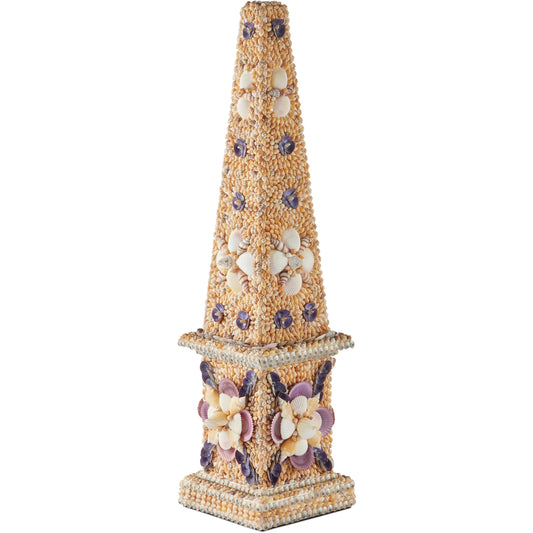 Coquillage Tall Obelisk by Currey and Company in natural. Made from shells, wood in a unique style.