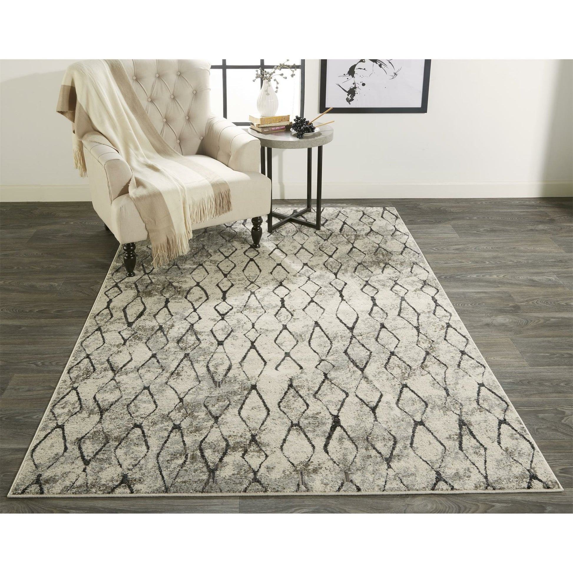 Kano Transitional Diamond Rug - 3872F by Feizy in ivory, gray, taupe. Made from polypropylene, polyester in a unique style.