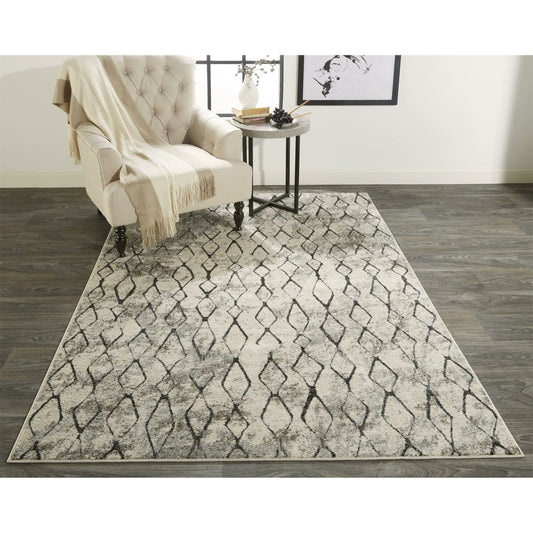 Kano Transitional Diamond Rug - 3872F by Feizy in ivory, gray, taupe. Made from polypropylene, polyester in a unique style.