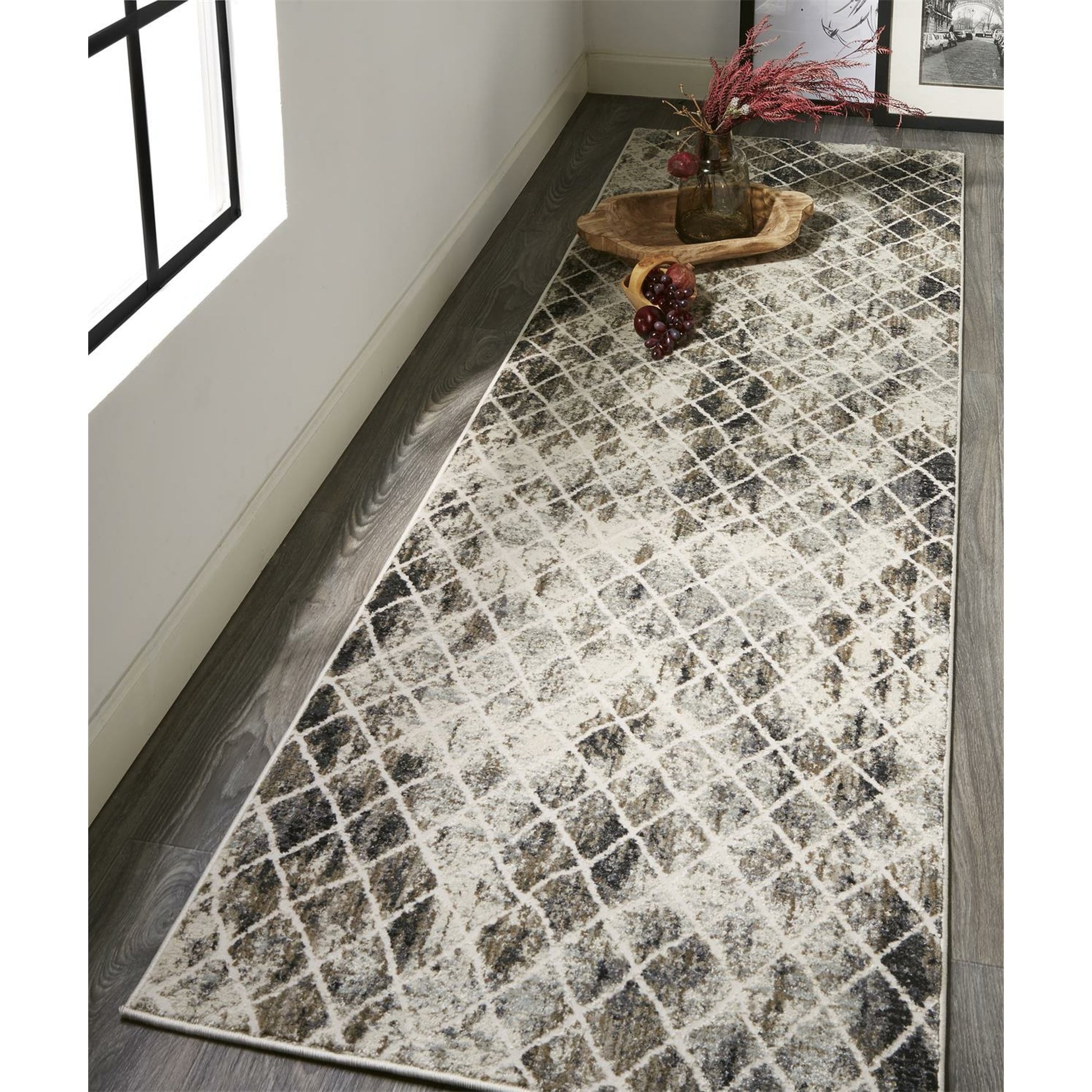 Kano Transitional Diamond Rug - 3873F by Feizy in ivory, gray, taupe. Made from polypropylene, polyester in a unique style.