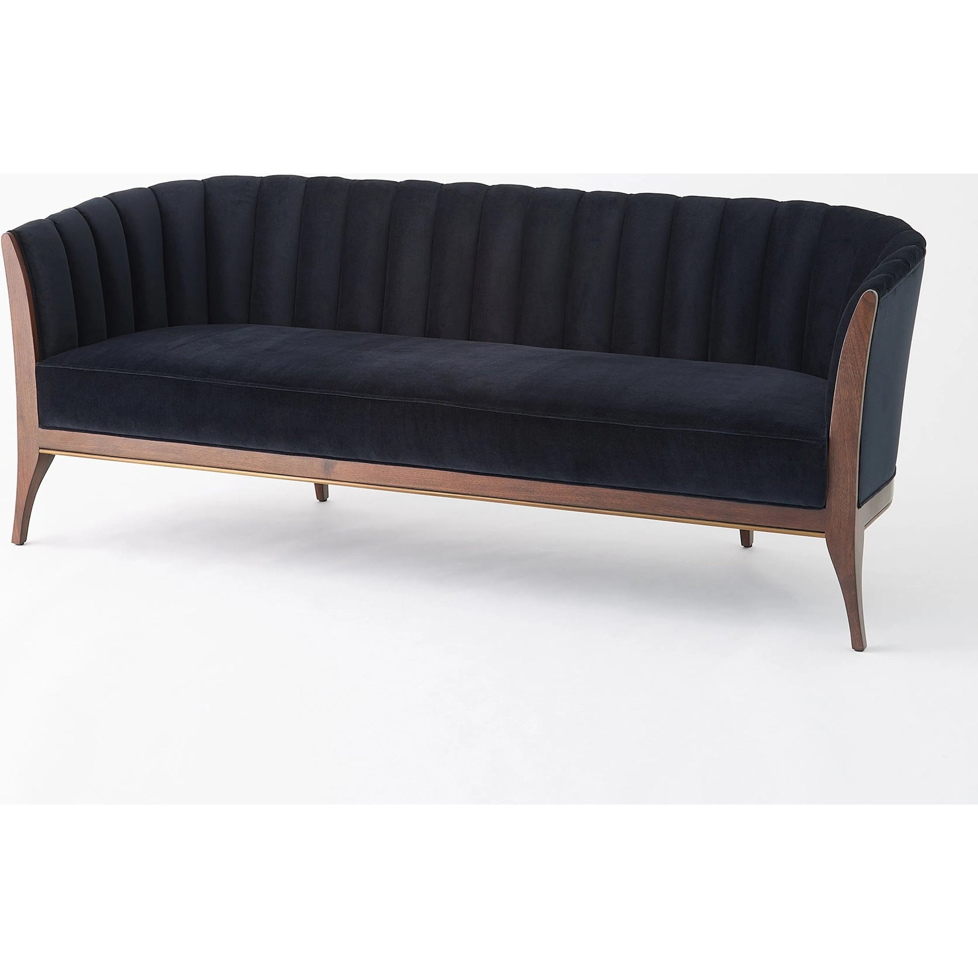 Channel Back Sofa by Global Views. Made from solid walnut, fabric, wood, 100% cotton, double rub: 50,000 in a modern style.