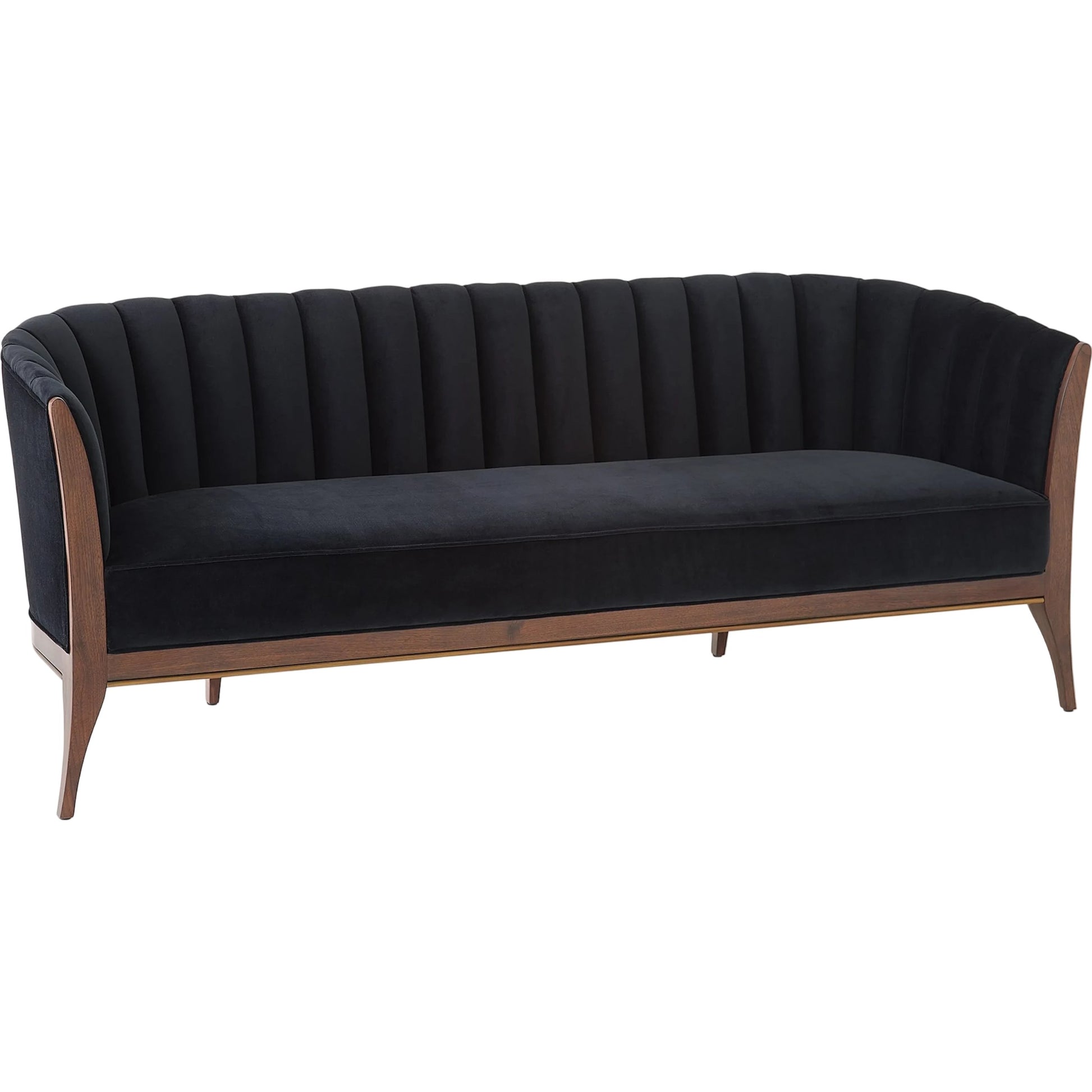 Channel Back Sofa by Global Views. Made from solid walnut, fabric, wood, 100% cotton, double rub: 50,000 in a modern style.