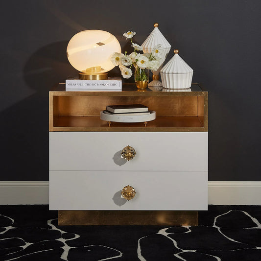London Nightstand by Global Views in gold and white lacquer. Made from unique in a modern style.