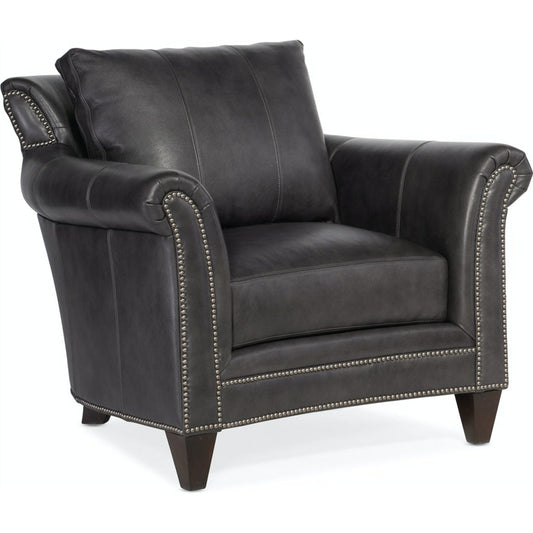 001 None | Unknown | Richardson Stationary Chair by Bradington-Young by Hooker Furniture in charcoal and plantation finish, gunmetal. Made from 100% leather in a unique style.