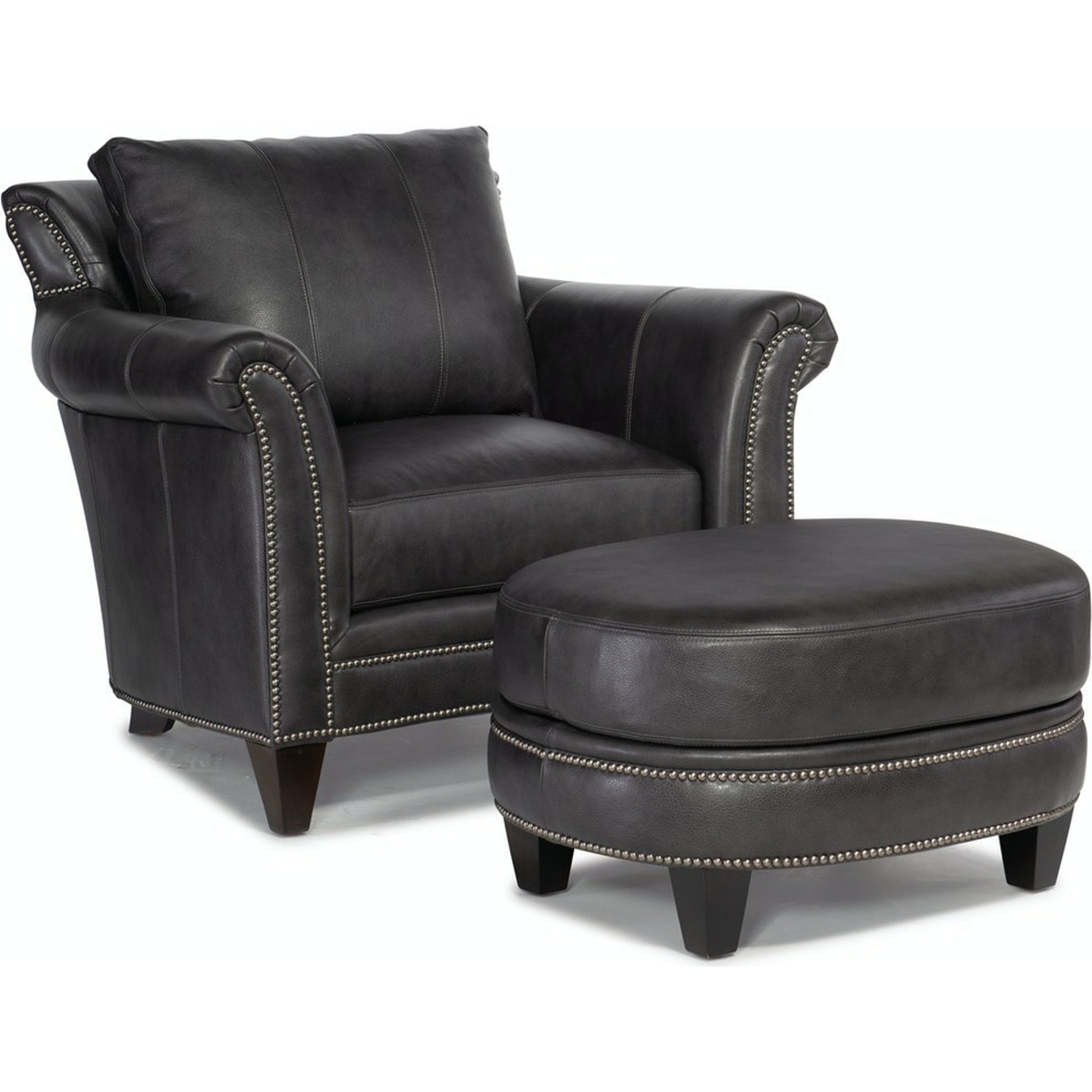 Richardson Ottoman by Bradington-Young by Hooker Furniture in charcoal and plantation, gunmetal. Made from 100% leather in a unique style.